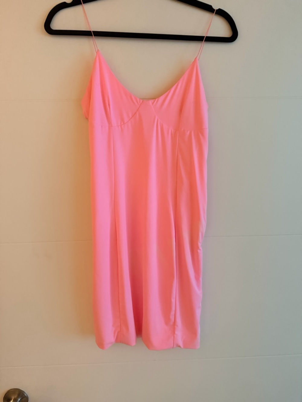 Meshki Neon Pink Slip Dress with Spaghetti Straps